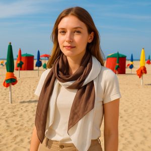 Foulard en soie marron et blanc York