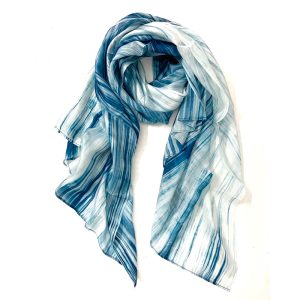 Foulard en soie bleu et blanc Hofn
