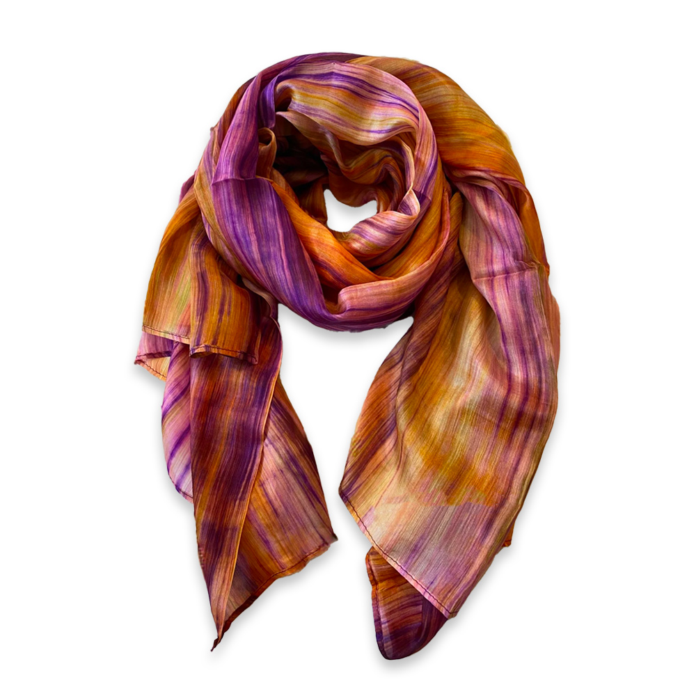 Foulard en soie jaune – marron et violet Nazaré – Image 2