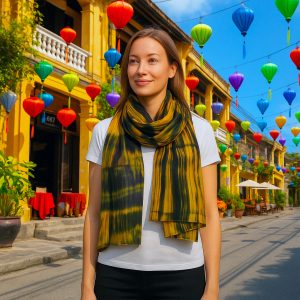 Foulard en soie jaune et noir Guimarães