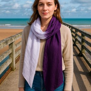 Foulard en soie violet et blanc Imatra