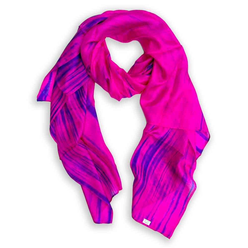 Foulard en soie rose et bleu Evora – Image 2