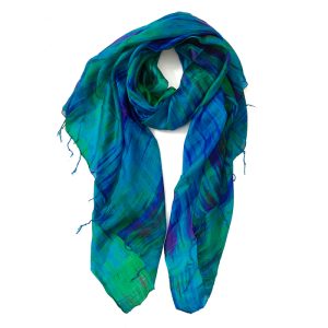 Foulard en Soie femme bleu et vert Saul