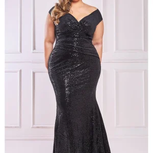 Goddiva Zoe Sequin Velvet Maxi Dress Black