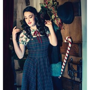 Hell Bunny Peebles Tartan Pinafore 40's Dress Green