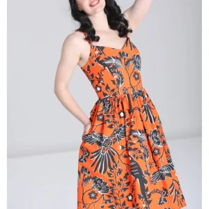Hell Bunny Rio Parrots 50's Swing Dress Orange