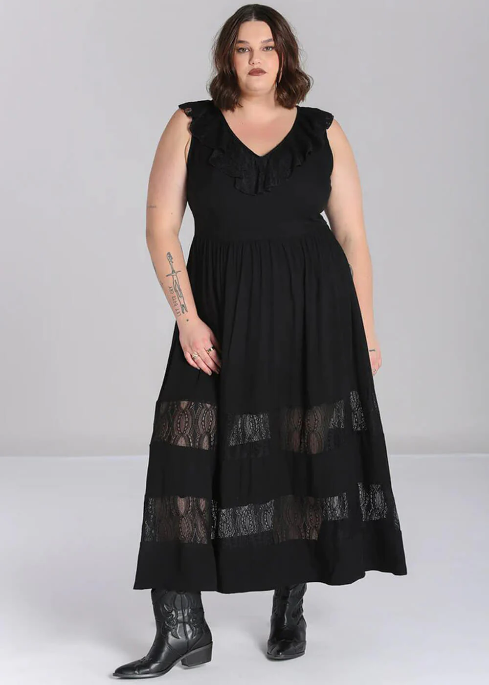 Hell Bunny Mortem Lace 70's Maxi Dress Black – Image 3