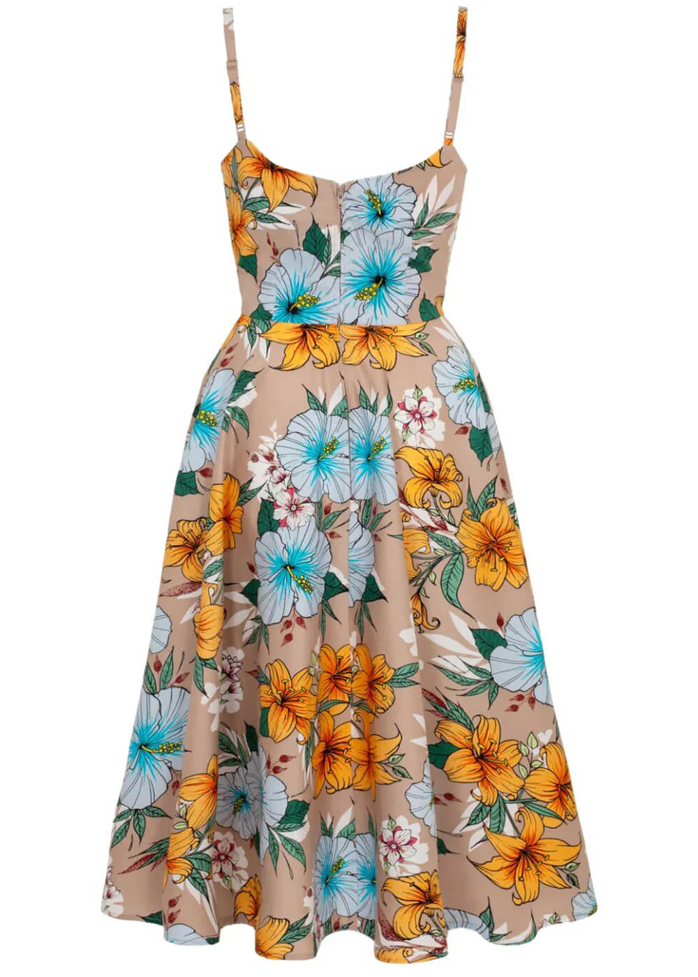 Hell Bunny Pattaya Floral 50's Swing Dress Beige – Image 4