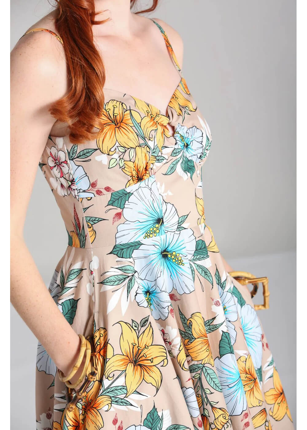 Hell Bunny Pattaya Floral 50's Swing Dress Beige – Image 8