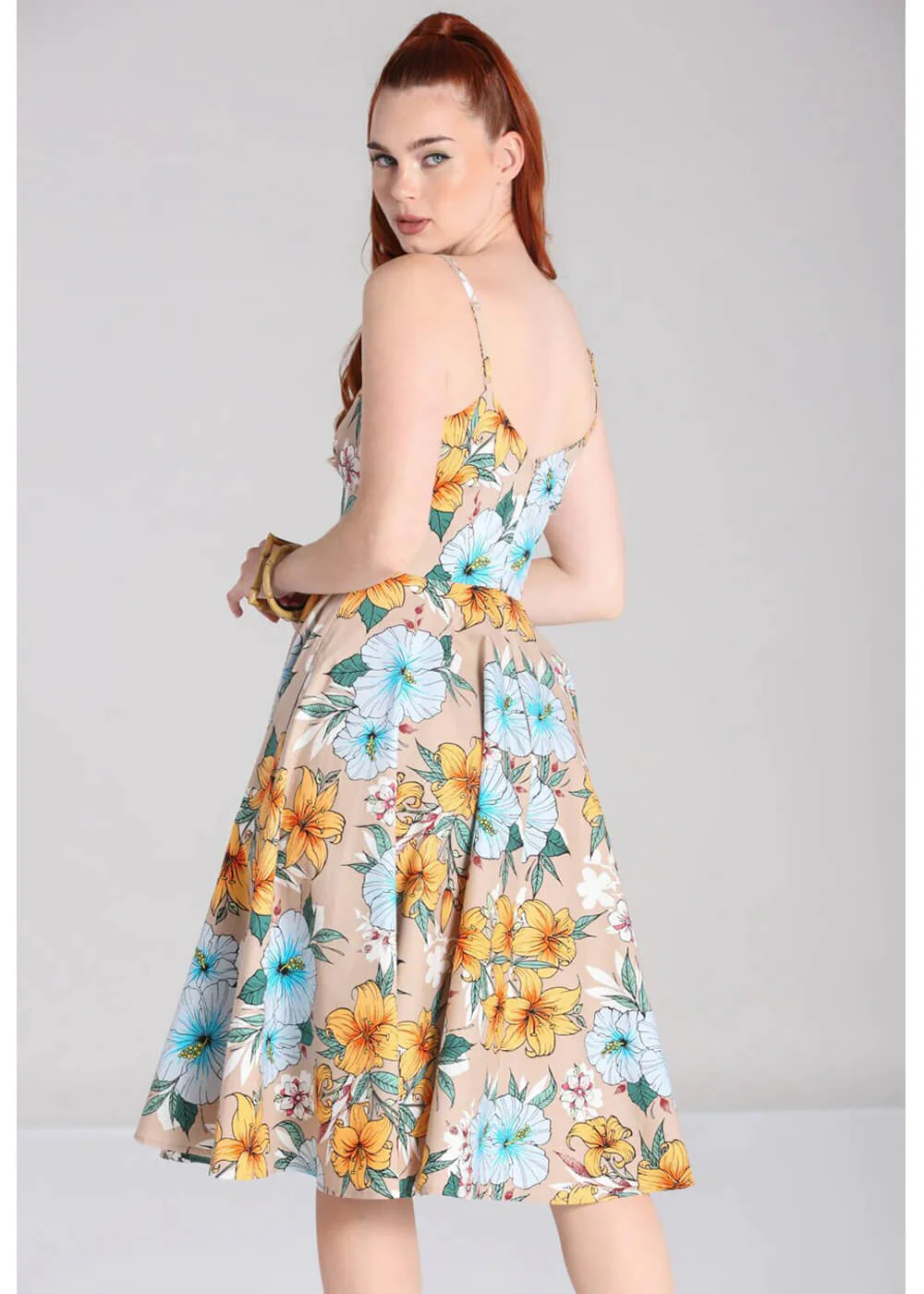Hell Bunny Pattaya Floral 50's Swing Dress Beige – Image 9