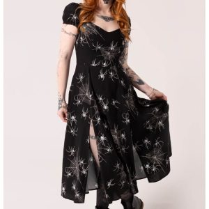 Hell Bunny Grungy Spider 50's Midi Dress Black