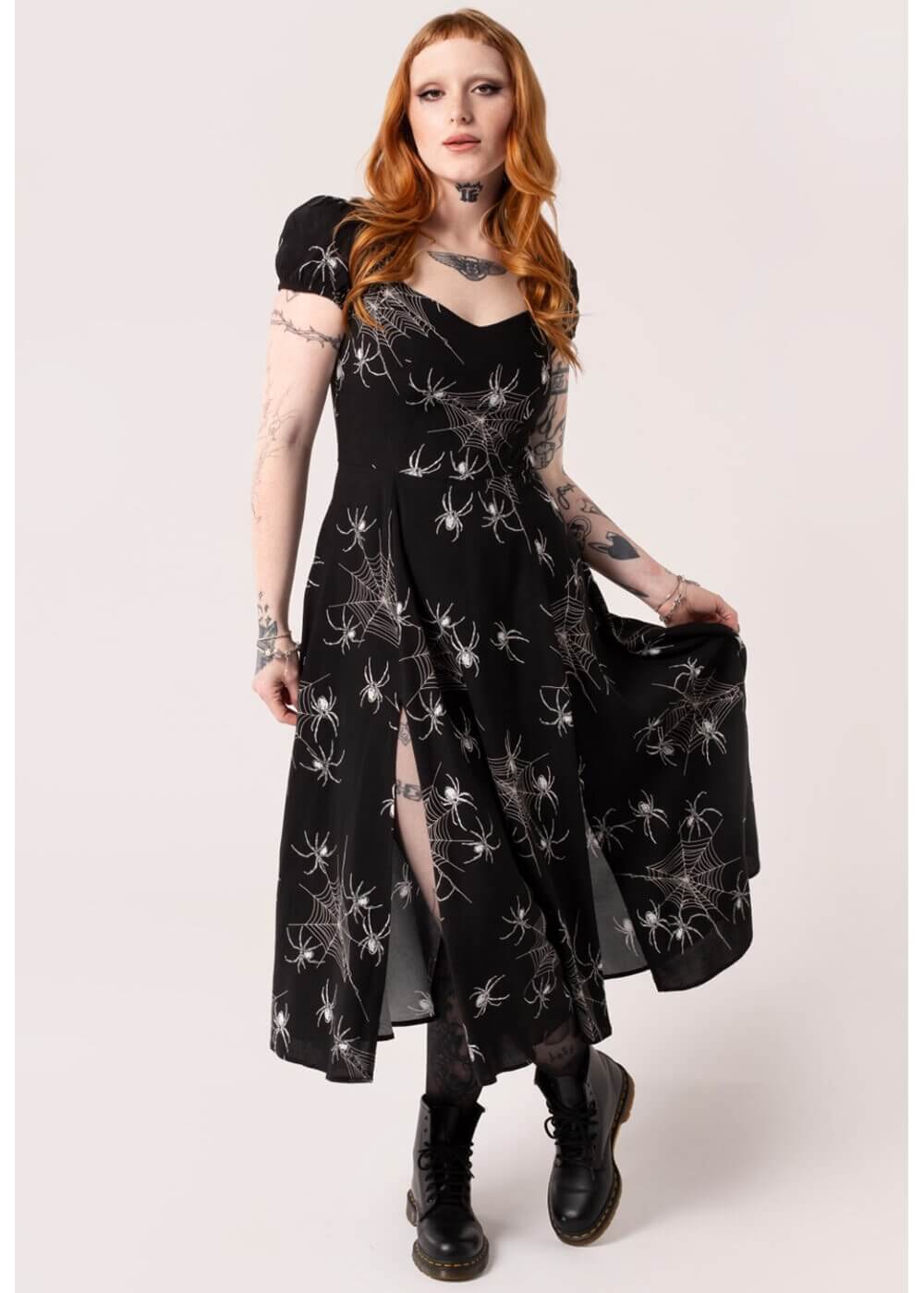 Hell Bunny Grungy Spider 50's Midi Dress Black