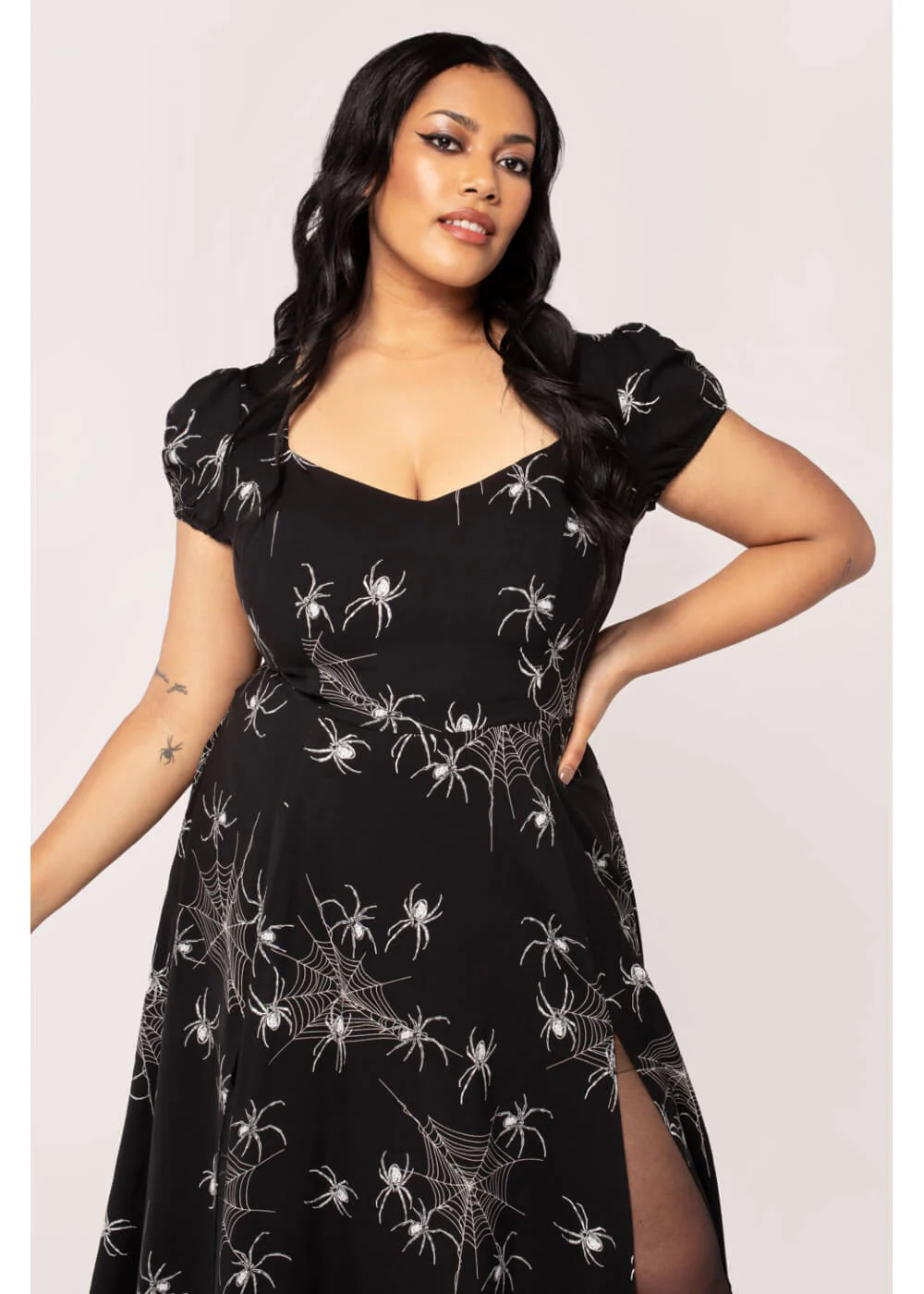 Hell Bunny Grungy Spider 50's Midi Dress Black – Image 3