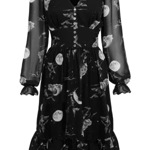 Hell Bunny Over The Moon Bats 40's Dress Black