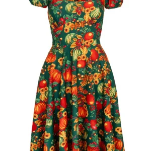 Hell Bunny Pumpkin Patch 50's Swing Dress Green