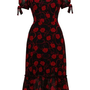 Hell Bunny Thorn Roses 70's Midi Dress Black Red