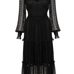 Hell Bunny Rhianne Lace 70's Maxi Dress Black