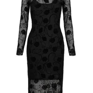 Hell Bunny Florence Lace 70's Midi Dress Black