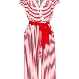 Hell Bunny Ahoy Stripe 40's Jumpsuit Red