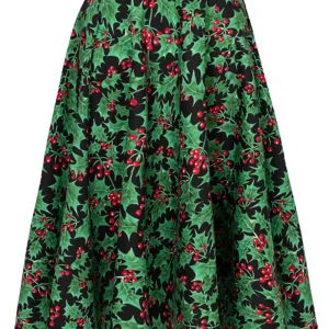 Hell Bunny Nicole Holly Leaf 50's Swing Skirt Black