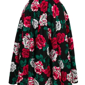 Hell Bunny Paint Me Roses 50's Swing Skirt Black