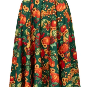 Hell Bunny Pumpkin Patch 50's Swing Skirt Green