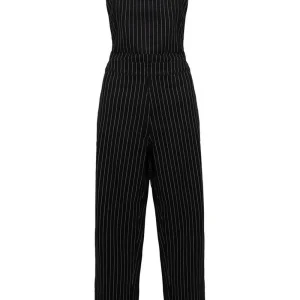 Hell Bunny Pinstripe Dungarees Black White
