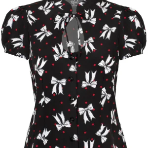 Hell Bunny Bobbie Bow 40's Blouse Black