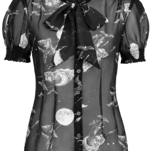 Hell Bunny Over The Moon Bats 40's Blouse Black