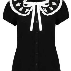 Hell Bunny Phantomette Ghosts 60's Blouse Black