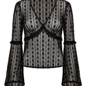 Hell Bunny Rhianne Lace 70's Top Black