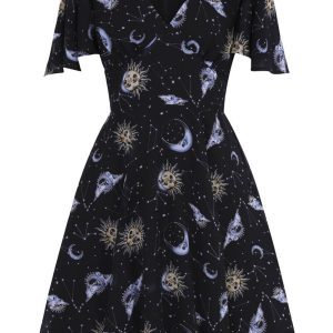 Hell Bunny Solaris Sun & Moon 70's Dress Black