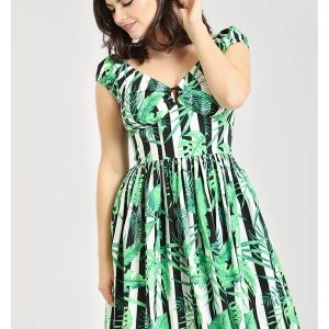 Hell Bunny Solana Leaves 50's Mid Swing Dress Black White