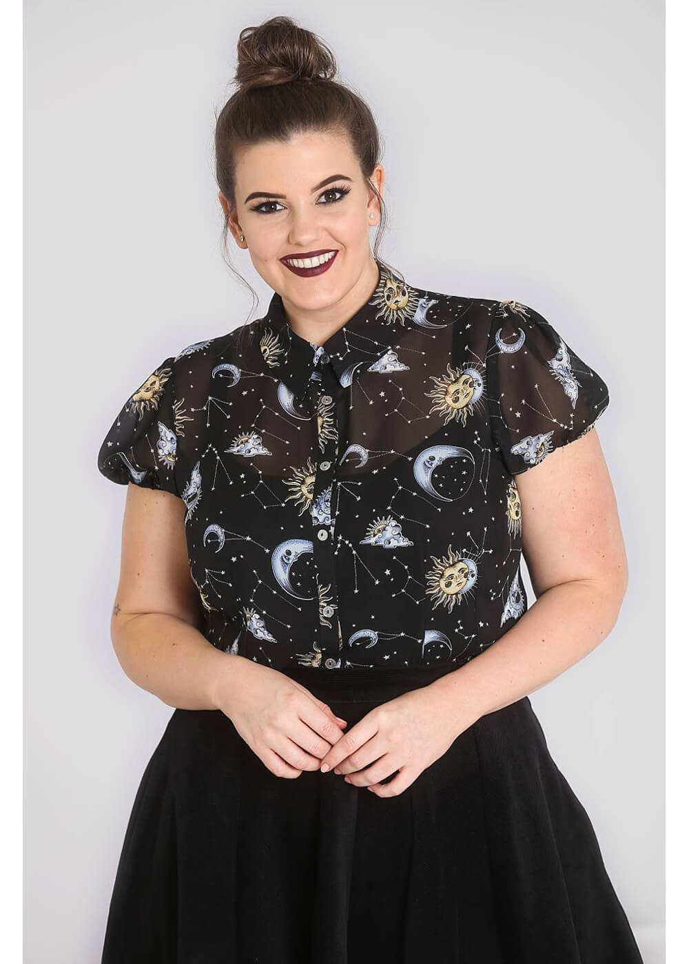 Hell Bunny Solaris Sun & Moon 70's Blouse Black – Image 4