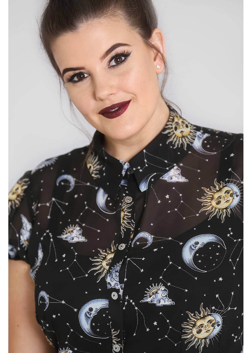 Hell Bunny Solaris Sun & Moon 70's Blouse Black – Image 3