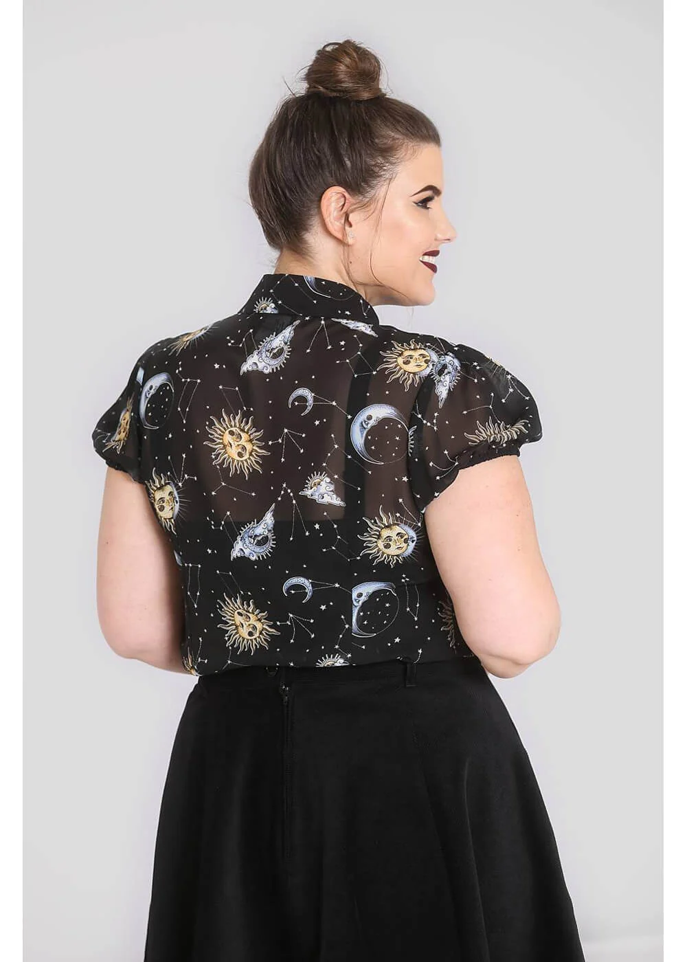 Hell Bunny Solaris Sun & Moon 70's Blouse Black – Image 5