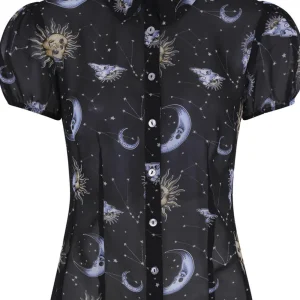 Hell Bunny Solaris Sun & Moon 70's Blouse Black