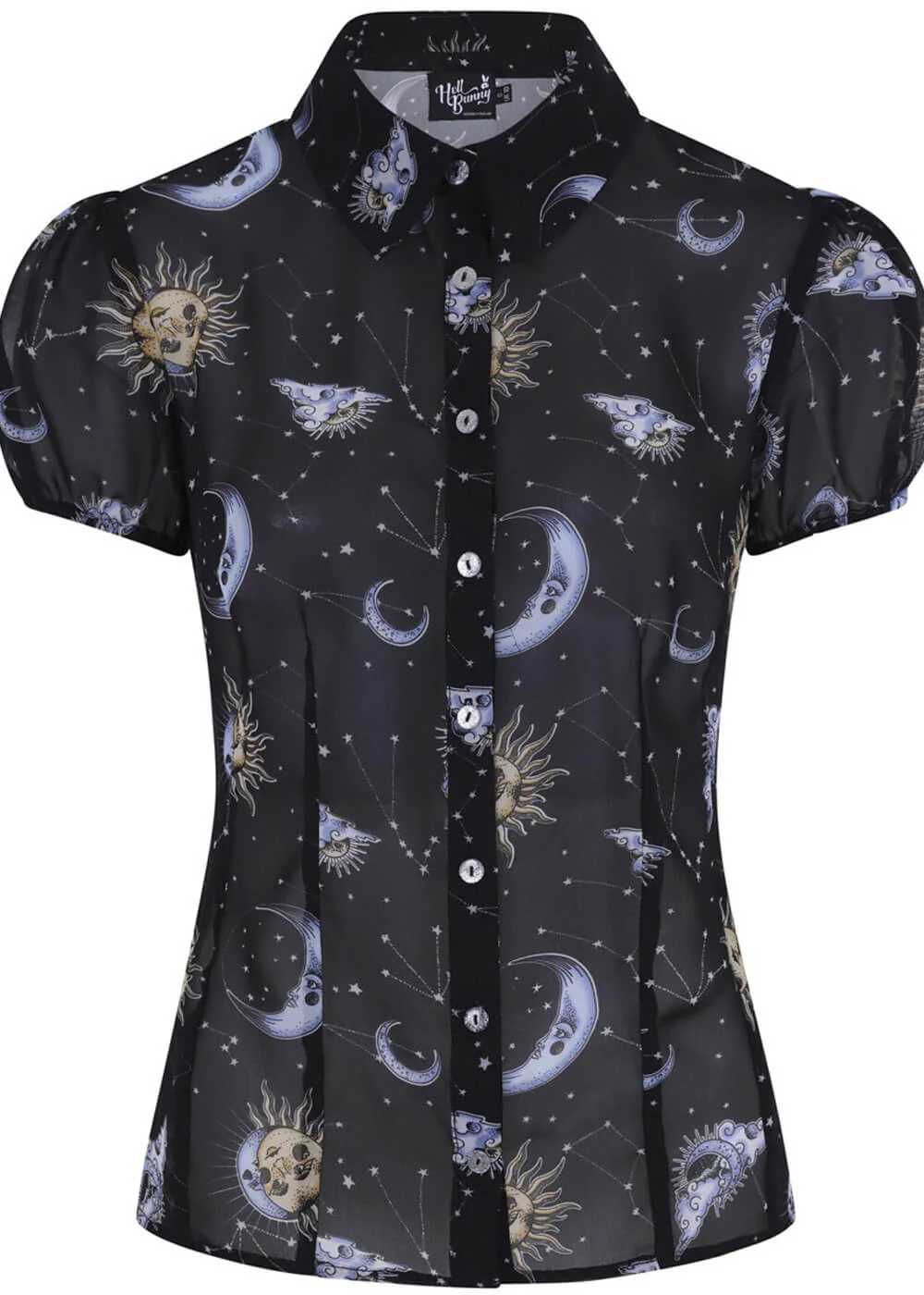 Hell Bunny Solaris Sun & Moon 70's Blouse Black – Image 2