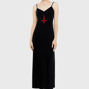 Killstar Beneath The Sky Slip Maxi Dress Black Red