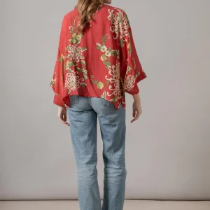 One Hundred Stars Chrysanthemum Short Kimono Red
