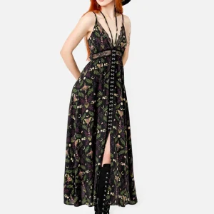 Restyle Wilderwood Moth Maxi Dress Black