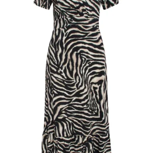 Smashed Lemon Counting Zebra Stripes 70's Maxi Dress Sand Black