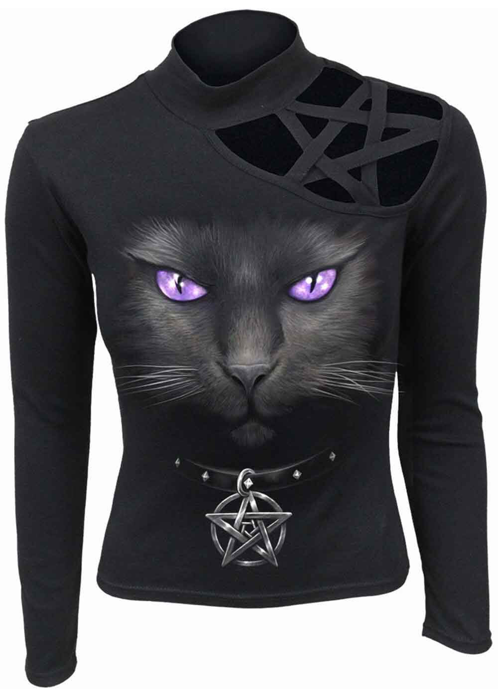 Spiral Black Cat Pentagram Top Black – Image 2