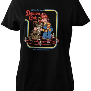 Steven Rhodes Caring For Your Demon Cat Girly T-Shirt Black