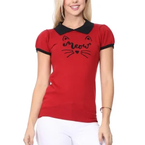 Succubus Clothing Meow Cat Jumper Red Black