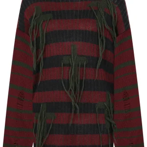 Third Identity Cross My Heart Stripes Sweater Burgundy Navy