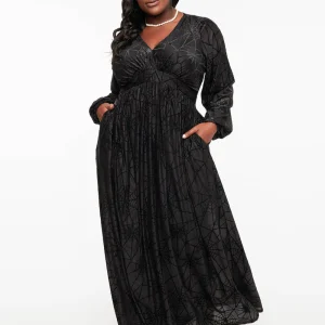 Unique Vintage Spiderweb 70's Maxi Dress Black