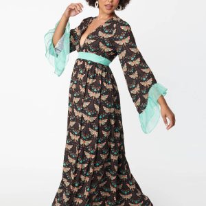 Unique Vintage Empire Moth 70's Maxi Dress