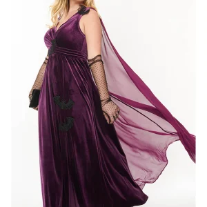 Unique Vintage Bats Cape Maxi Dress Purple