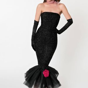 Unique Vintage x Barbie Solo In The Spotlight Strapless Wiggle Dress Black